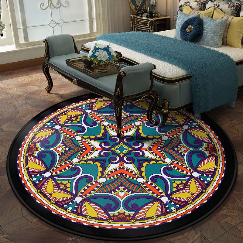 European Moroccan Rug Multi Colored Symmetric Pattern Rug Non-Slip Pet Friendly Machine Washable Rug for Bedroom