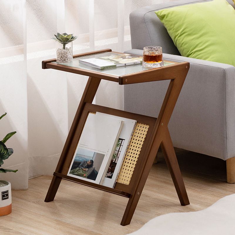 Modernistic Glass Top 4 Legs Rectangular Living Room Accent Side Table