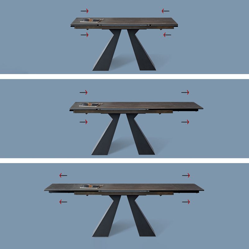 Industrial Sintered Stone Dining Table Rectangle Black Table with Pedestal Base