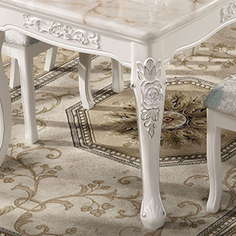 Traditional Luxury Dining Table Rectangle White Dining Table with Wooden Base