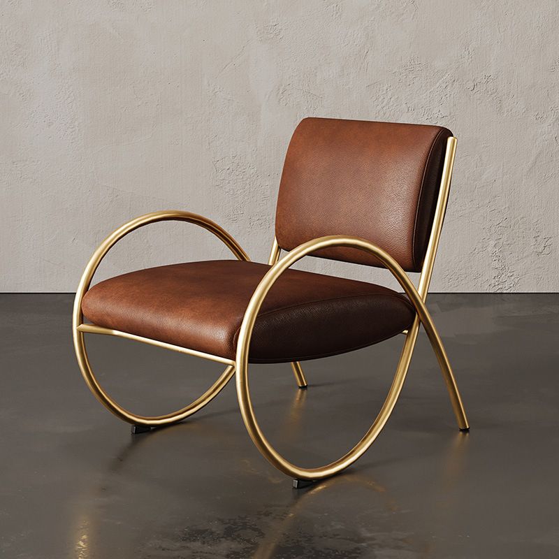 Upholstered Lounge Chair Arms Included Chair with Gold Tone Legs