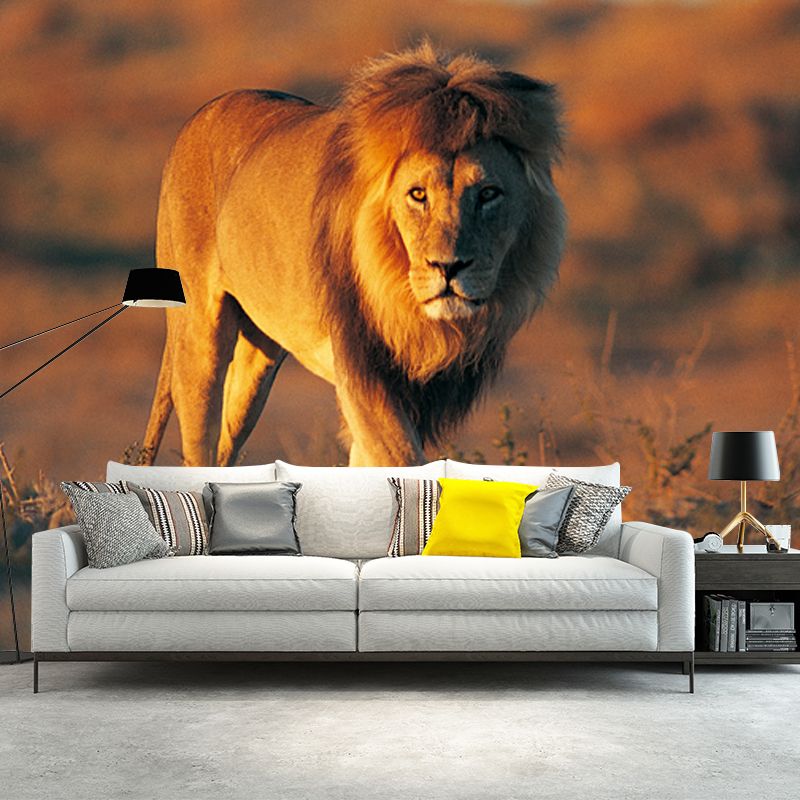 Smooth Whole Brown Mural Modern Lion Walk in the Sunset Wall Covering, Custom Print