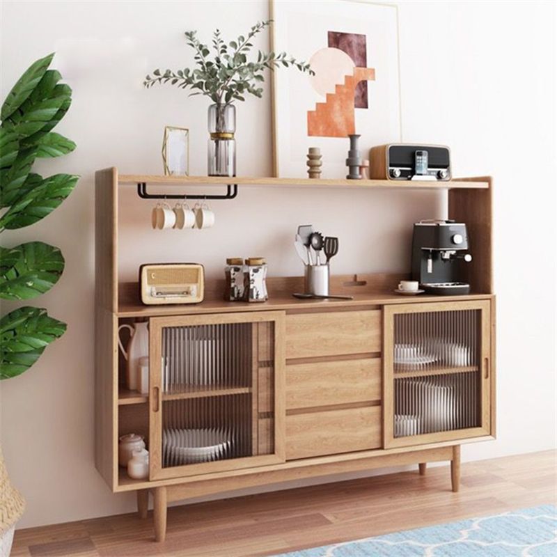 Contemporary Display Stand Solid Wood Glass Doors Dining Hutch