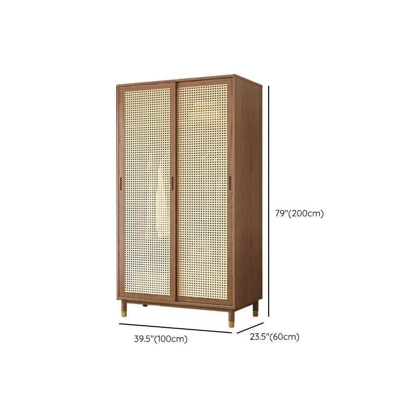 Contemporary Solid Wood Wardrobe Cabinet 2 Sliding Doors Sliding with Drawer