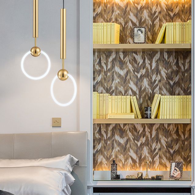 Gold Ring Ceiling Suspension Lamp Simplicity LED Metal Ceiling Pendant Light for Bedroom