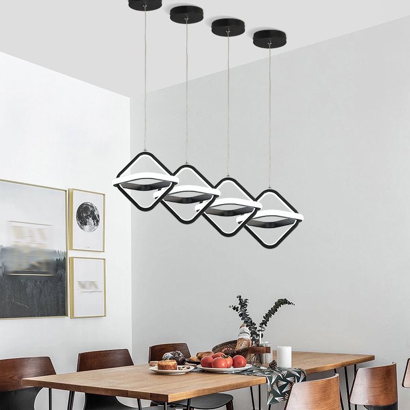 Pendre géométrique à LED noir dans la simplicité moderne Iron Lampe suspendue en fer à 2 légers avec nuance acrylique