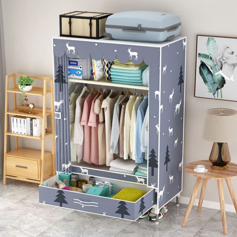 Modern Style Wardrobe Armoire Steel Frame Home Wardrobe with Drawers