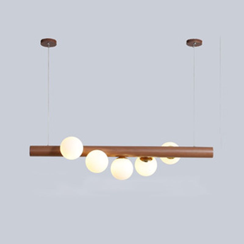 Lampe lampade dell'isola Globe Contemporanea il lampadario dell'isola in legno con tonalità di vetro bianco