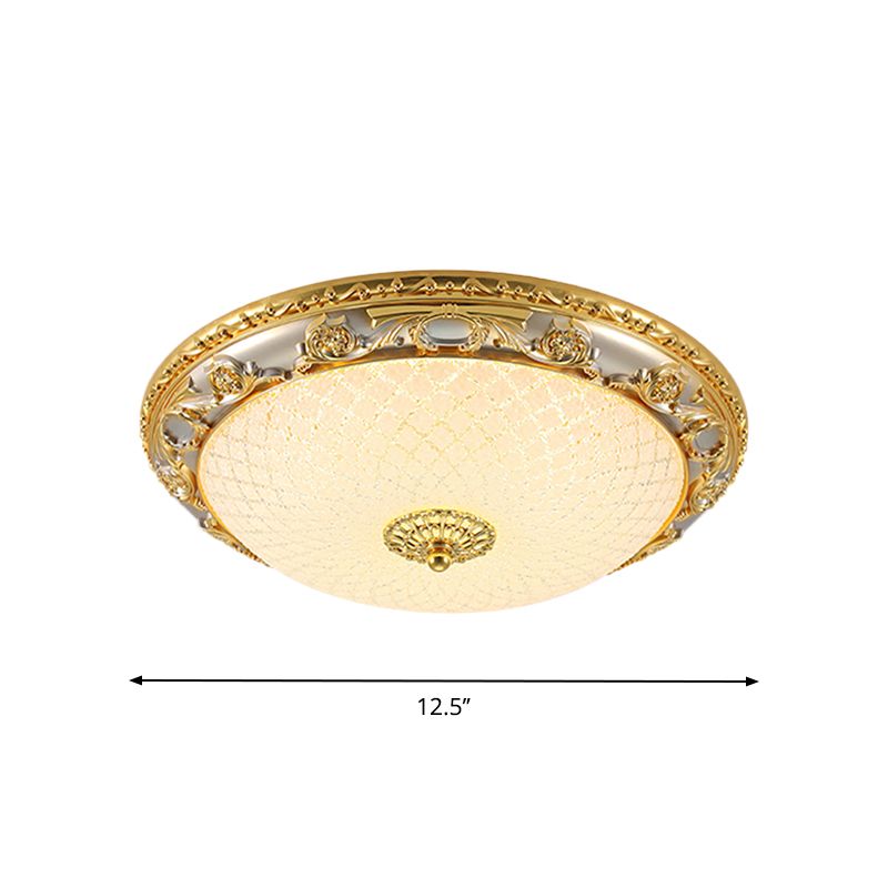 Gold Bowl Shaped Ceiling Flush Traditional Veined Glass 12.5"/15"/19" Wide LED Bedroom Flushmount Lighting