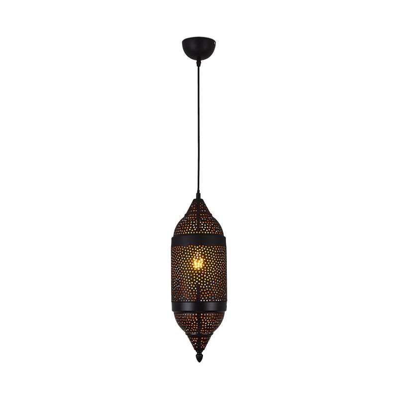 Metal Black Pendant Lighting Cylindrical 1 Bulb Traditionary Ceiling Suspension Lamp