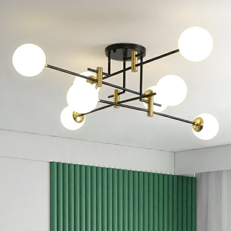 Ball Flush Mount Ceiling Light Minimalist Glass Bedroom Semi Flush Mount Fixture in Black