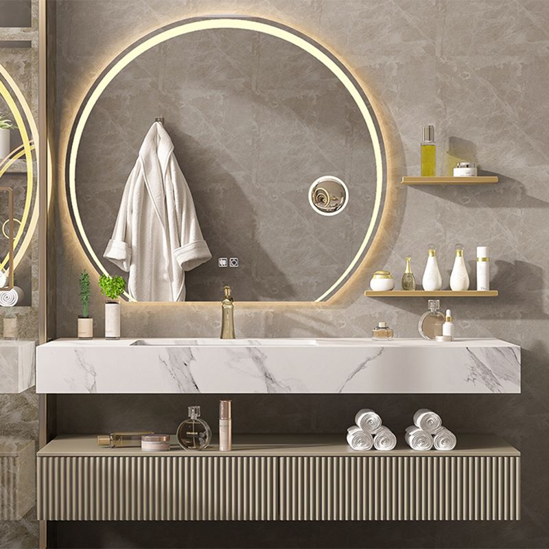 Bathroom Vanity Set Round LED Mirror Rectangular Sink Sink Vanity