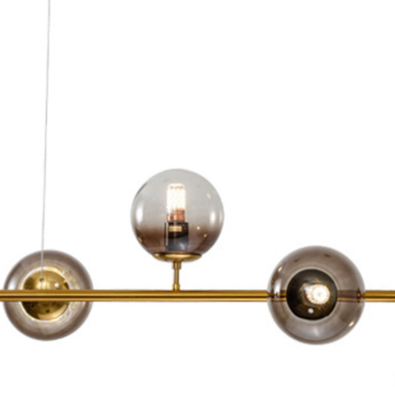 Linear 6 Light Pendant Ceiling Iron and Glass Modern Kitchen Island Light Fixture in Gold