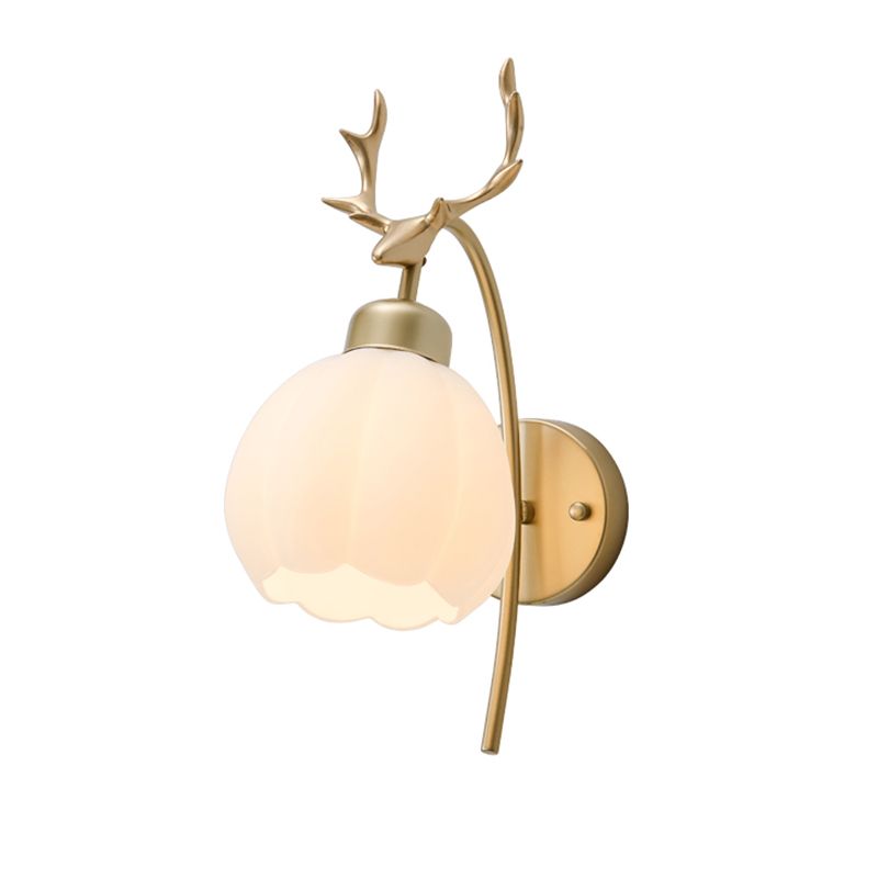 Gold Modern Metal Wall Sconce Bud Shape Wall Light with Glass Shade for Bedroom
