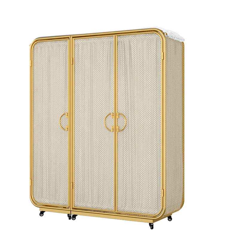 Modern Wardrobe Cabinet Metal Clothes Rail Wardrobe Armoire with Shelves