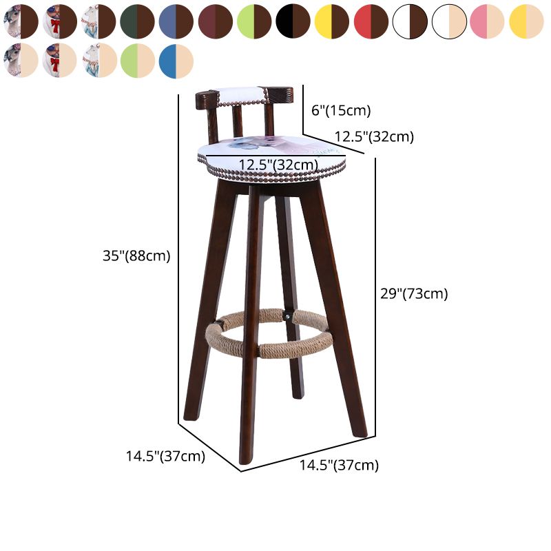 Modern Rotatable Backrest Counter Stool Wood Cafe Bar Stool with Leather Cushion and Pedal