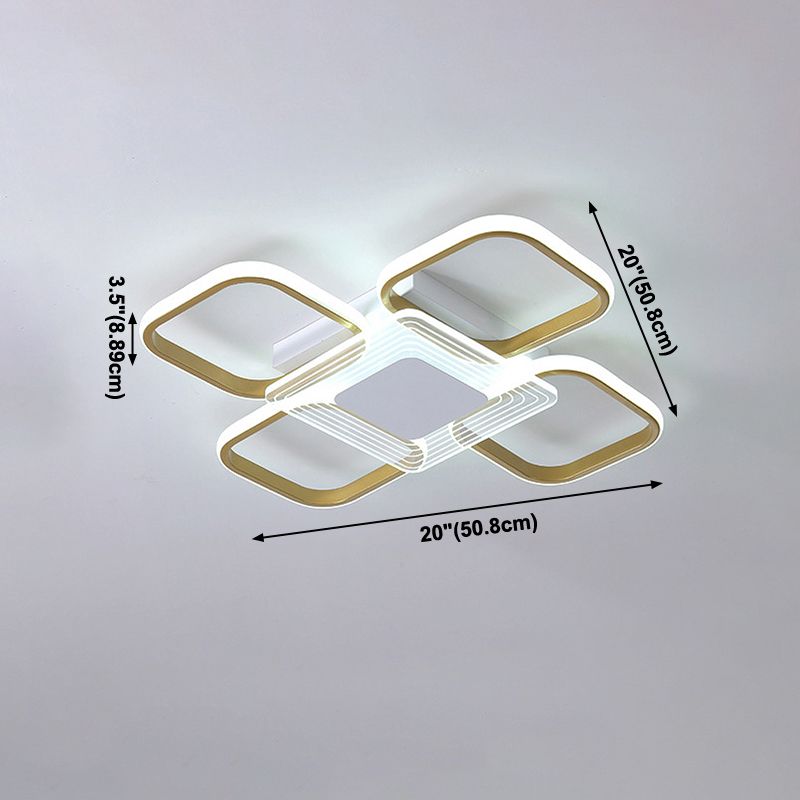 Plafonnier de forme carrée en aluminium moderne, 4 lumières, montage encastré pour salle à manger