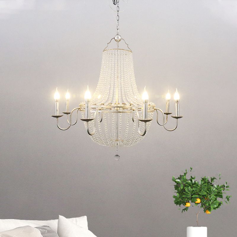 Minimalism Beaded Hanging Chandelier 6 Lights Crystal Pendant Lamp in Silver for Living Room