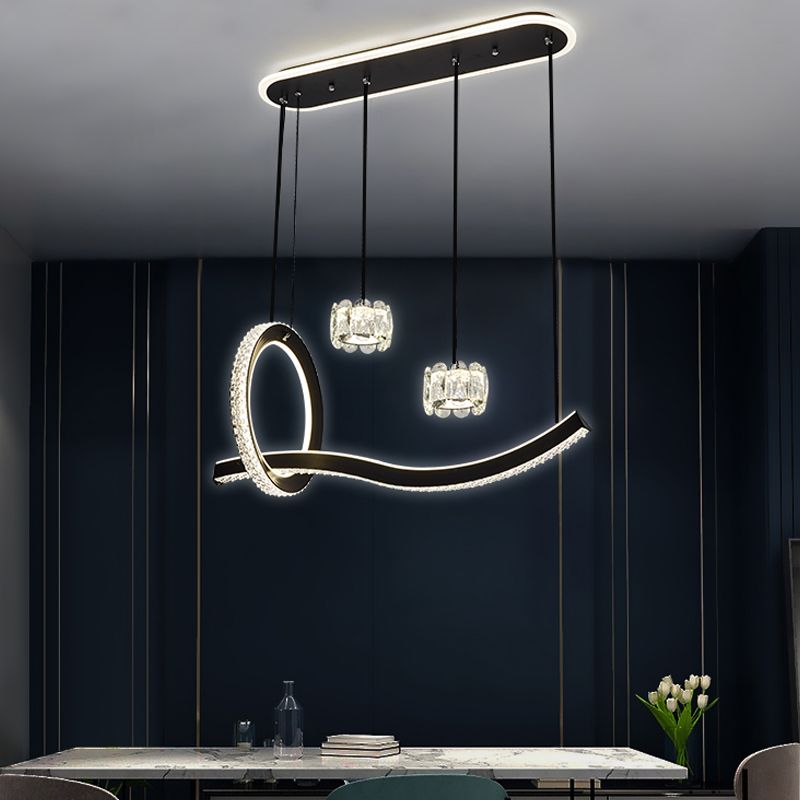 Luminaires d'éclairage de l'île géométrique Lumière de lustre en cristal contemporain en noir