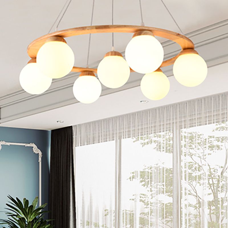 Modern Glass Chandelier Light Fixtures Cafe Restaurant Hanging Chandelier with Wood