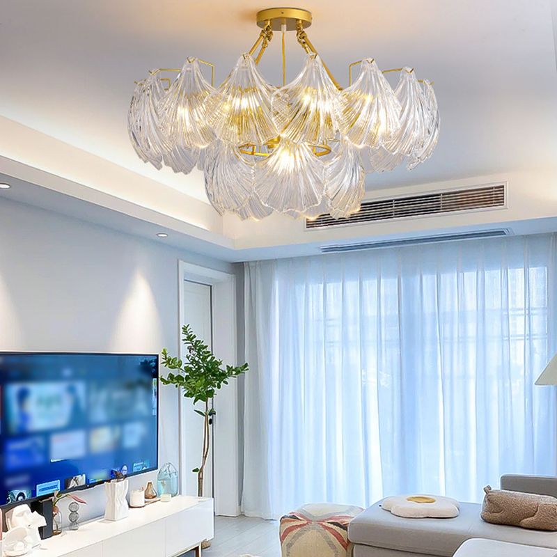 Modern Metal Ceiling Light Geometric Shape Hanging Lamp with Shell Shade for Living Room
