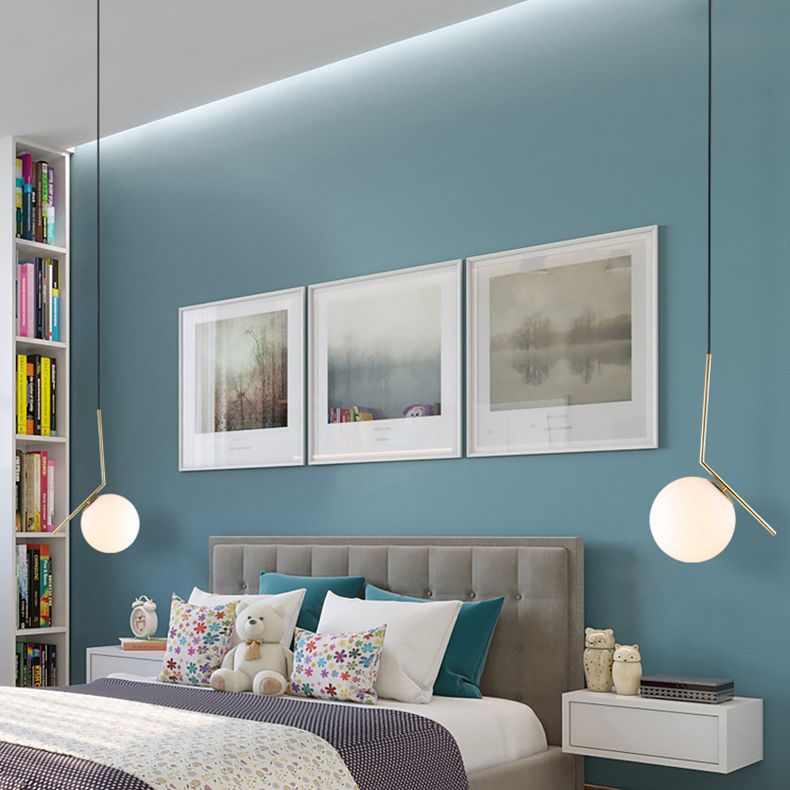 Brass Globe Single Pendant Light in Modern Creative Style Fer Whited Fon Lamping avec une teinte en verre