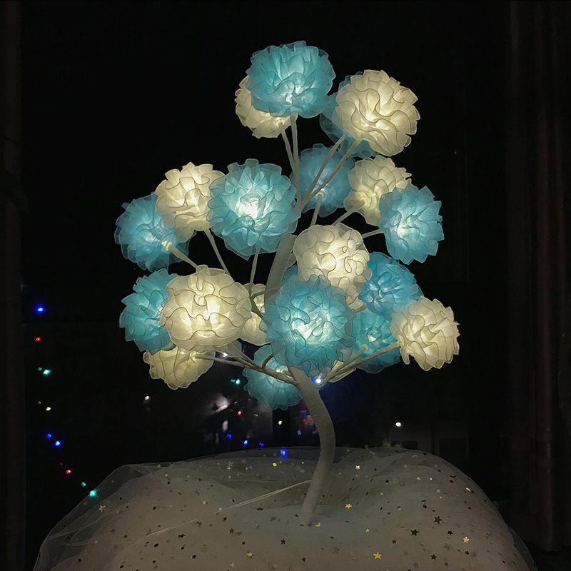 Fabric Floral Night Light Art Deco Led Night -stand Lamp en blanco/rosa/azul con diseño de ramificación para sala de estar