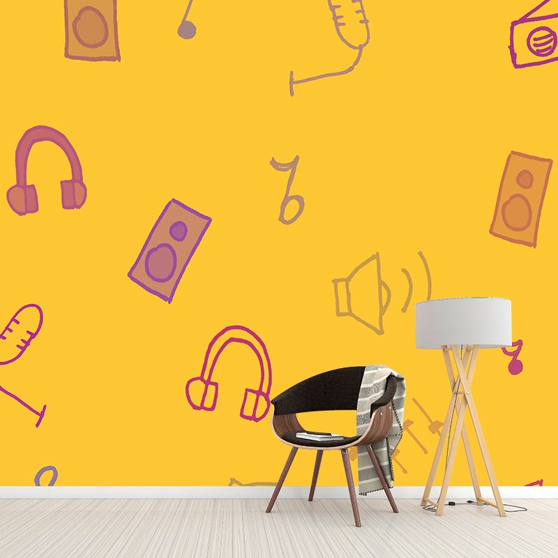 Illustration Stain Resistant Wallpaper Musical Notes Living Room Wall Mural