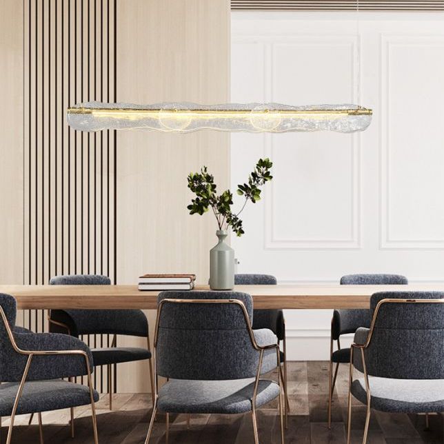 Idee di illuminazione dell'isola lineare moderna lampadario in metallo 1 luce isola luminosa in oro finitura