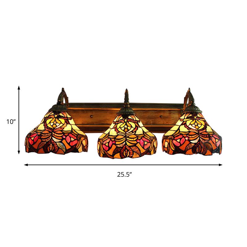 Stained Glass Flower Wall Sconces 3 Lights Tiffany Rustic Wall Lamp in Brass for Hotel