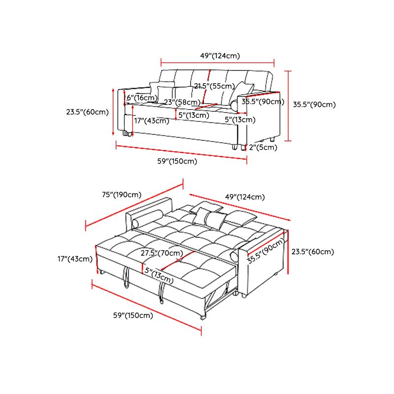 Blue 35.43" Wide Sofa Bed Linen Sleeper Sofa with Biscuit Back