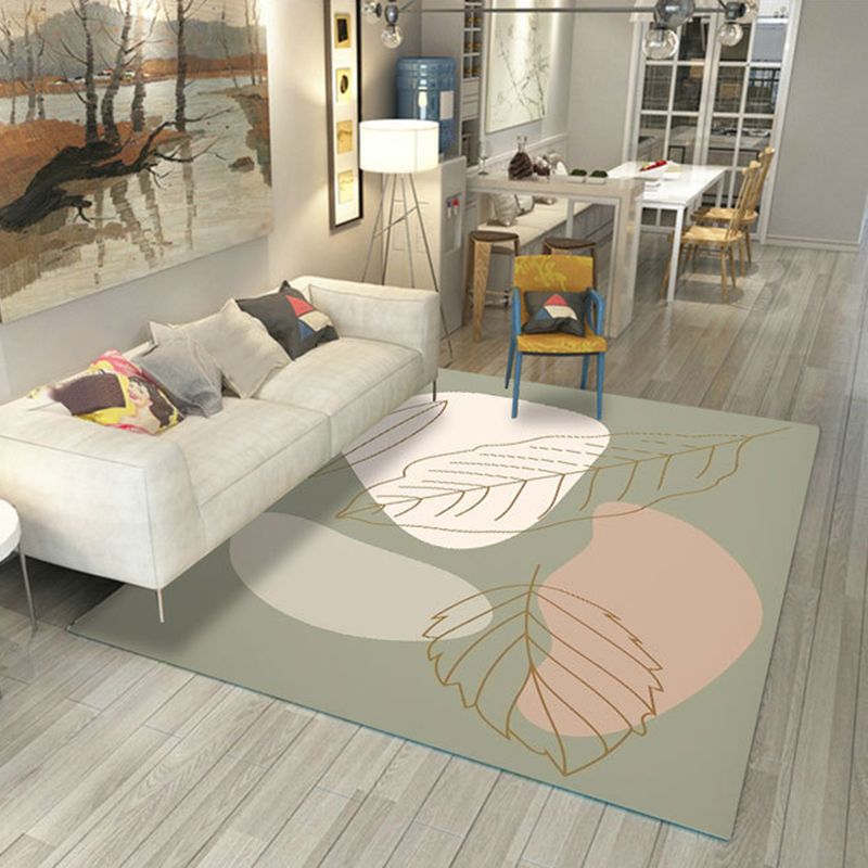 Contemporary Botanical Print Carpet Polyester Area Rug Non-Slip Backing Indoor Rug for Living Room