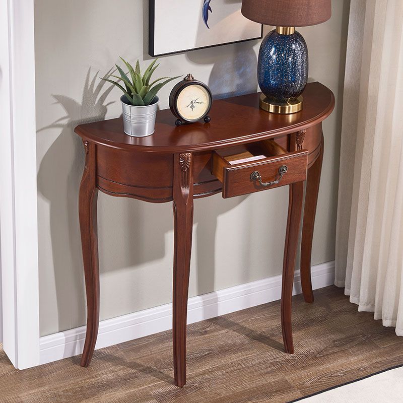 Rubbered Wood Console Table Mid-Century Modern Half Moon Accent Table for Hall