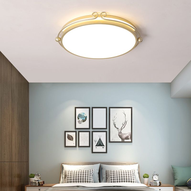 Cartoon Round LED Flush Light Fixture Acrylic Bedroom Ceiling Mounted Light in Gold