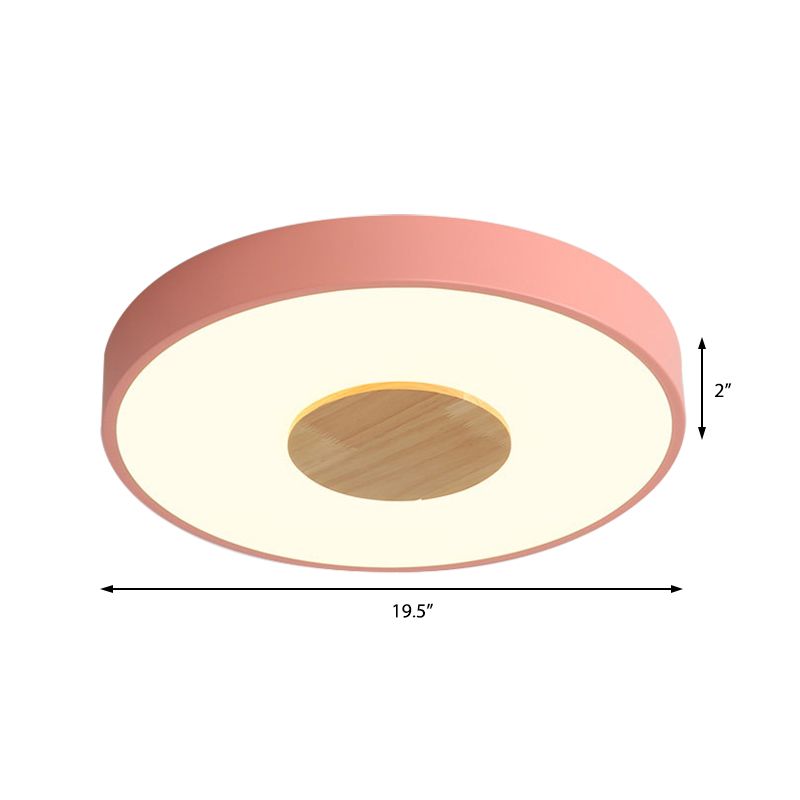 Round Flush Mount Ceiling Light Nordic Iron 1 Head Pink/Blue/White Lighting Fixture for Bedroom, 12"/16"/19.5" Width
