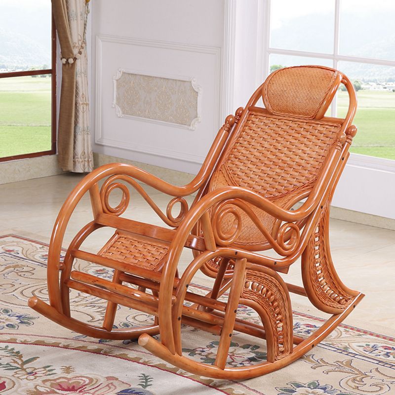 Traditional Rocking Chair Rattan Spindle Backrest Indoor Rocking Chair