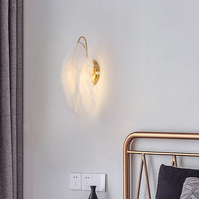 Nordic Feather Wall Mount Light 1 Light Ambient Lighting Wall Lamp for Bedroom