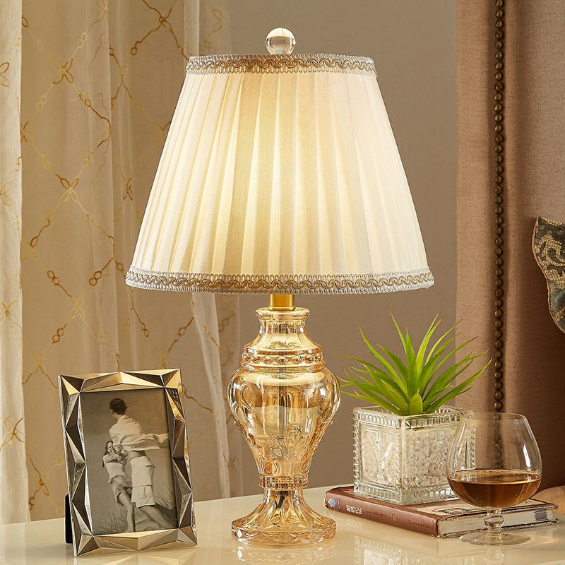 1 Bulb Jar Shape Task Lighting Modernism Hand-Cut Crystal Nightstand Lamp in White