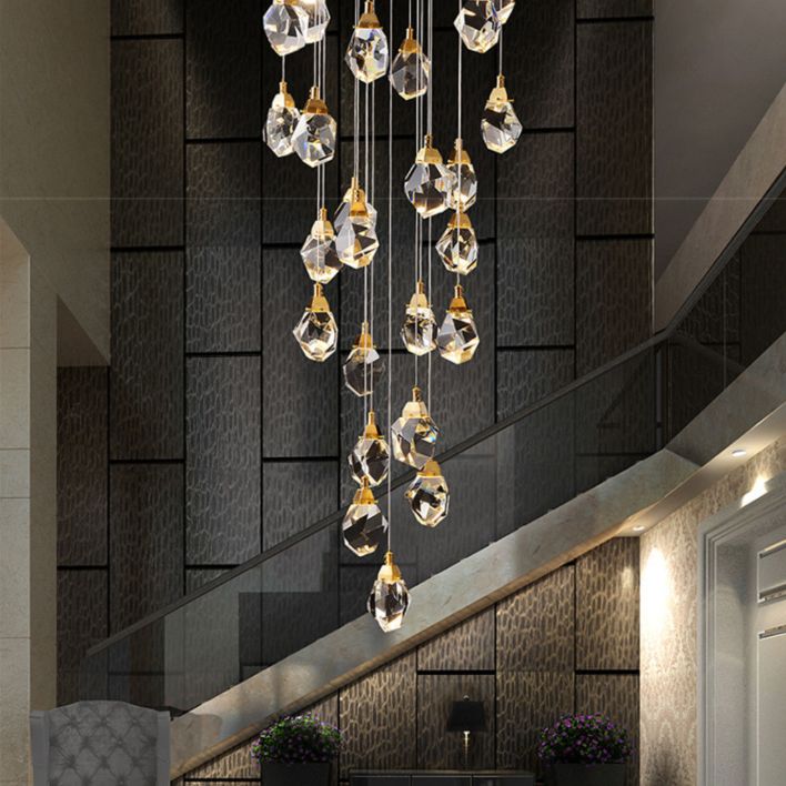 Geometric Hanging Light Fixtures Post-Modern K9 Crystal Ceiling Pendant for Stairwell