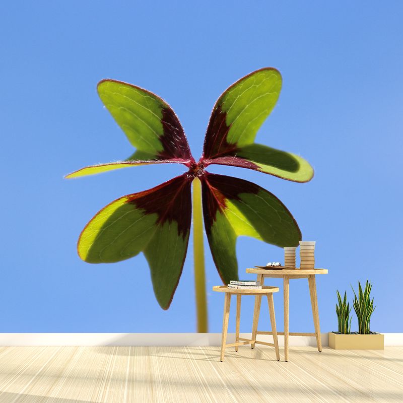 Green Clover Mural Wallpaper for Sleeping Room Water Resistant, Custom Size Available