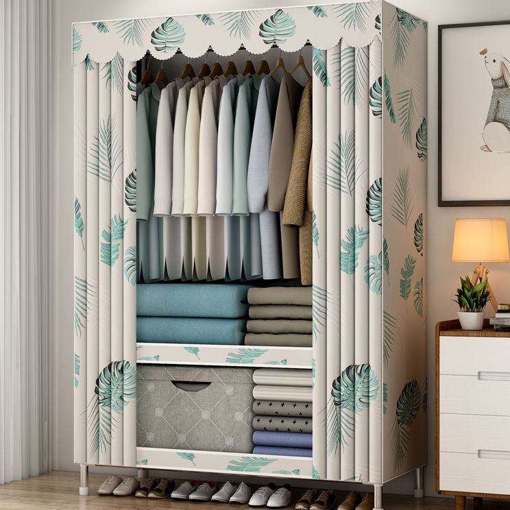 Modern Style Metal Wardrobe 3-Tier Cloth Rod Included Wardrobe Closet with Legs
