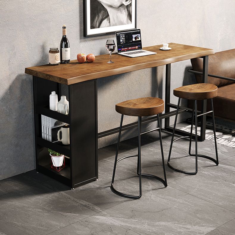 Wooden Bar Height Pub Table Brown Rectangle Bistro Table with 3-shelf