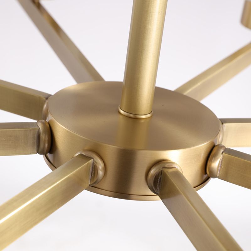 Cylindrical White Glass Shade Brass Chandelier American Style Simplicity Lighting Fixture for Living Room
