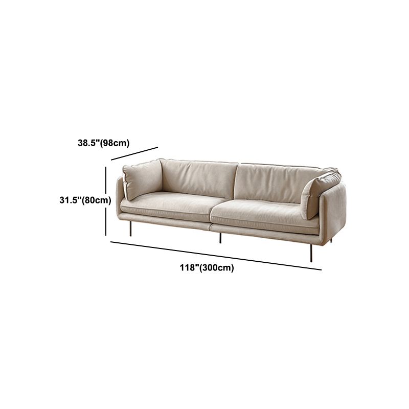 Modern Cream Faux Leather Sofa Pillow Top Arm Sewn Pillow Back Sofa