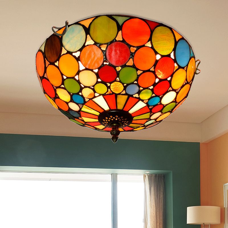 2/3 lampen slaapkamer inbouwlamp Tiffany-stijl rood inbouw met koepel-glas-in-loodkap, 12"/16" W