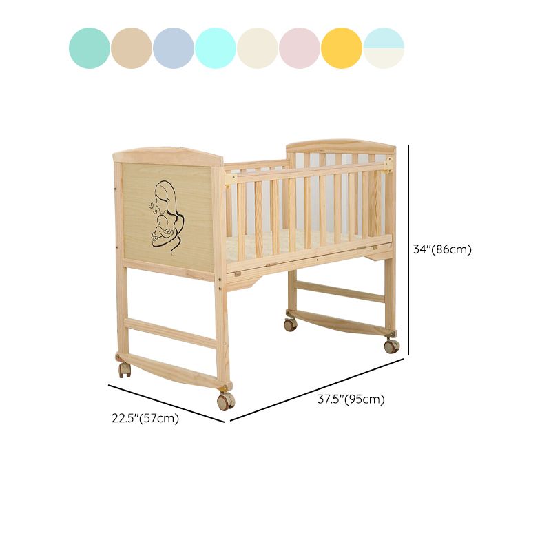 Wood Rocking Baby Crib Cradle Rectangle with 4 Wheels Cradle