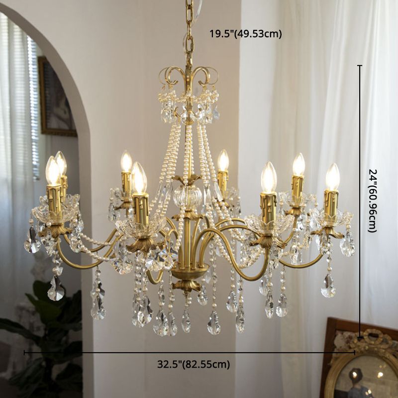 Multi-lights Vintage Candlestick Pendant Light Rustic Style Crystal Drops Large Chandelier for Living Room Dining Room