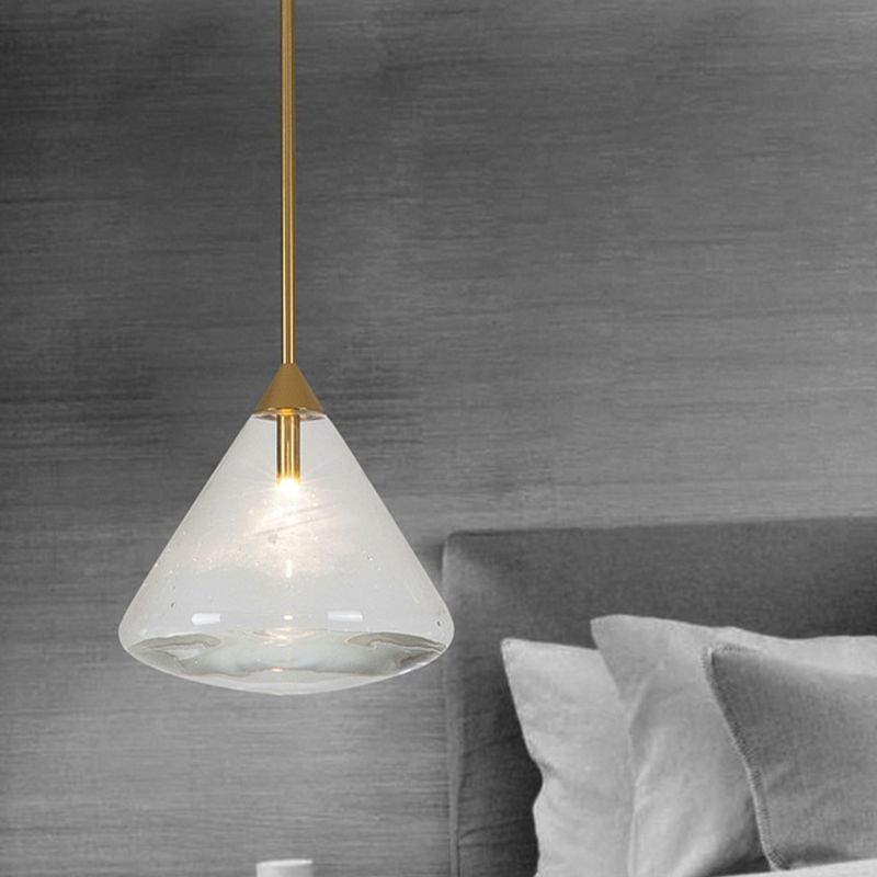 Vintage 1 Head Hanging Lighting Brass Conical Pendant Lamp Kit with Clear Water Glass Shade