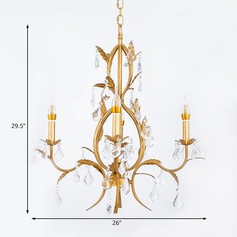 Traditional Swirled Gold Arm Chandelier Light 4 Lights Metal and Crystal Hanging Ceiling Light