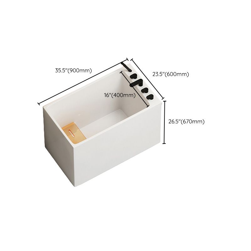 Modern White Rectangular Bathtub Acrylic Back to Wall with Drain Bath Tub